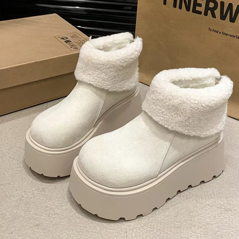 fashion new versatile fur thick soled short boots snow boots for women with added velvet and thick sponge bottom cotton shoes