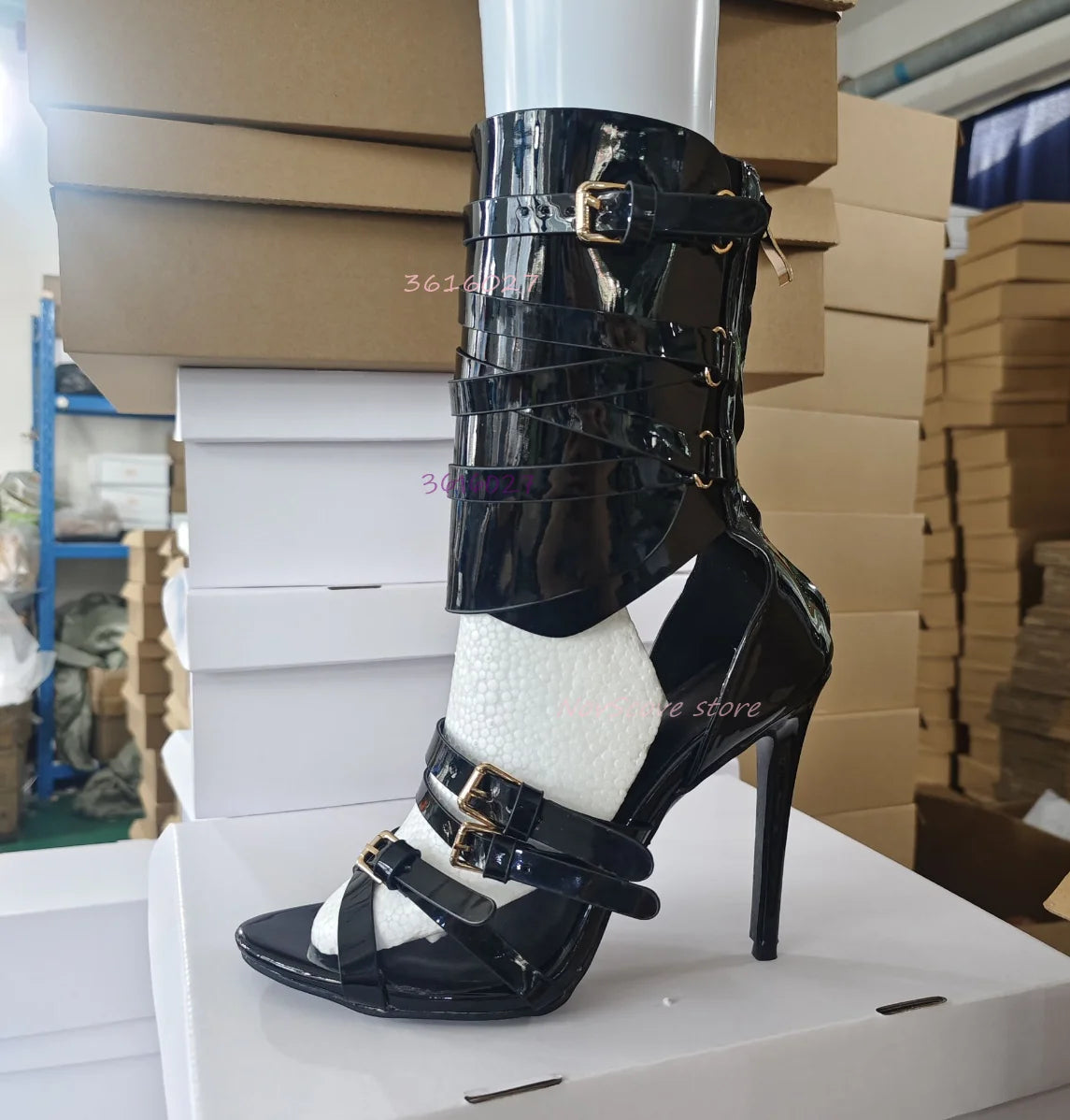 Black Strappy Sandals Open Toe Cross Belt Buckle Stiletto High Heels Cutouts Summer Sexy Women Party Daily Single Shoes