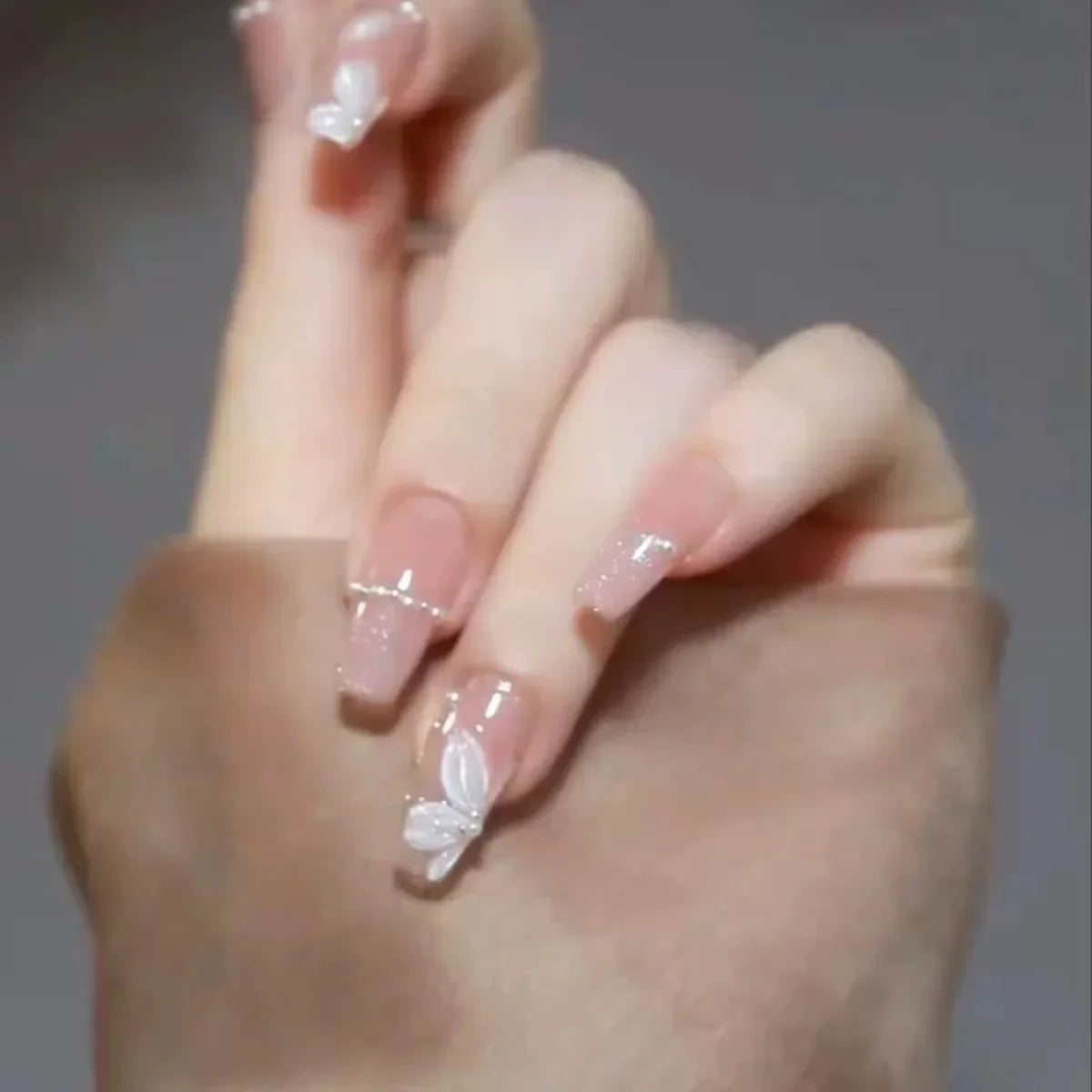 Pink Fake Nails Press on Nail Designs Art Long Tips False Forms with Glue Stick Stickers Reusable Set Acrylic Artificial