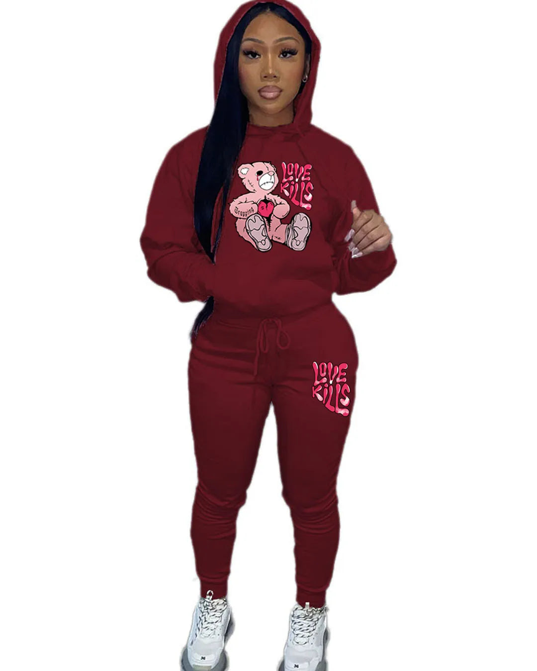 Women's Hoodies Sets Pants Suit 2 Piece Outfits 2025 New Letter Print Bear Aesthetics Sweatshirt and Sweatpants Womens Tracksuit