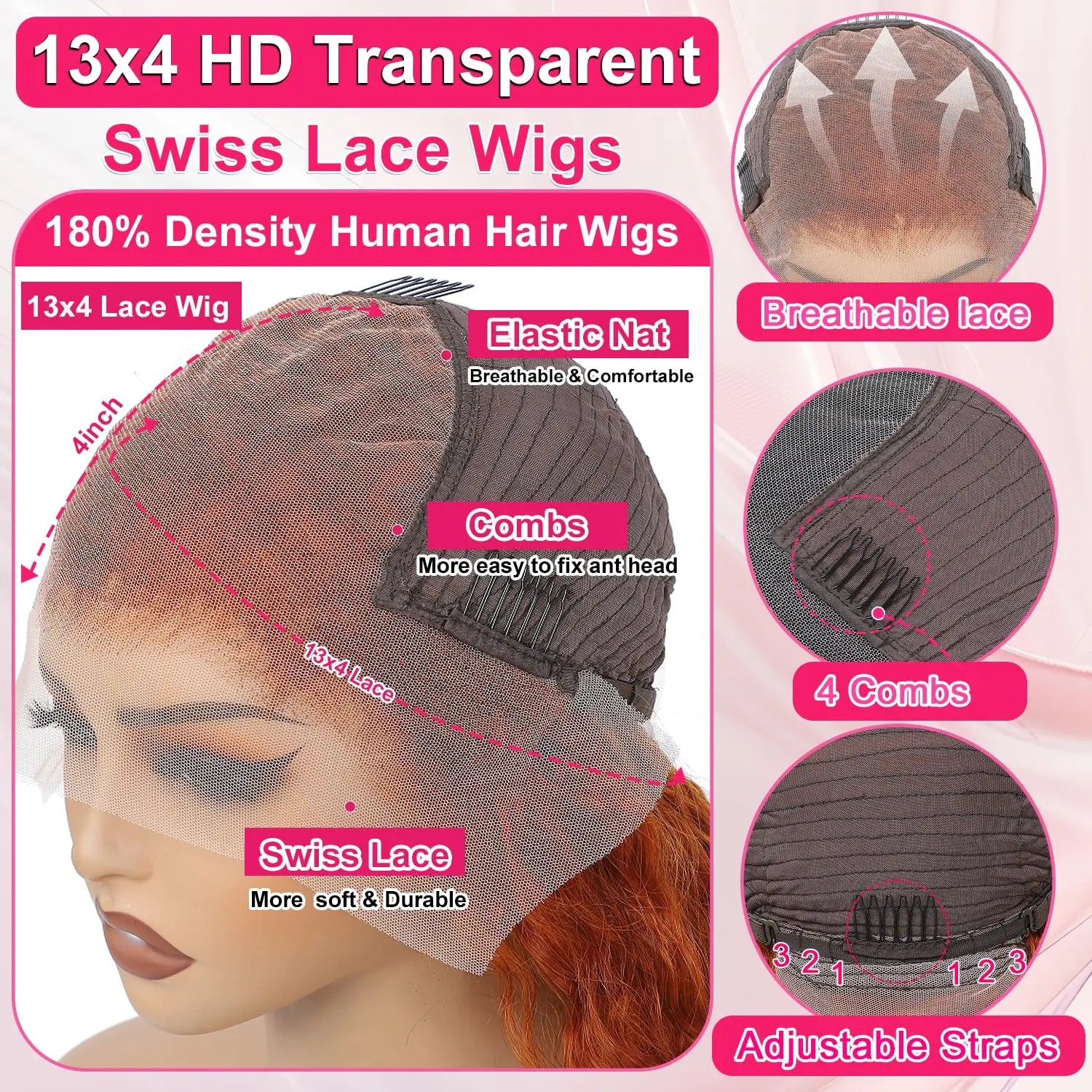 Curly Human Hair Wigs 200% Density #350 Ginger Deep Wave 13x6 HD Lace Frontal Human Hair Wigs Pre Plucked For Women Brazilian