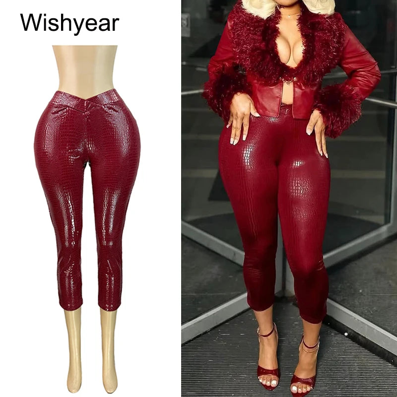 Faux Leather Skinny Pants – Mid-Waist Stretch PU Leggings”