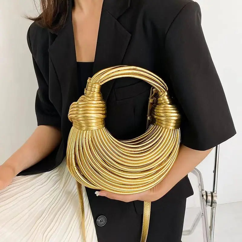 Handbags for Women 2025 New in Gold Luxury Designer Brand Handwoven Noodle Bags Rope Knotted Pulled Hobo Silver Evening Clutch