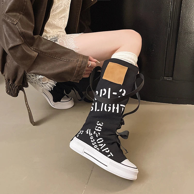 Platform Long-thigh Boots 2025 New Fashionable and Versatile Design Sense Niche High-top Stacking Board Shoes