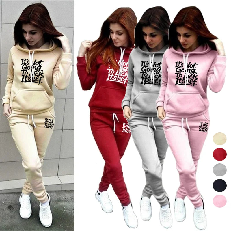 Fashion Women's Hoodie + Pants 2-Piece Set Text Printed Sportswear Autumn and Winter Women's Daily Casual Sports Jogging Set