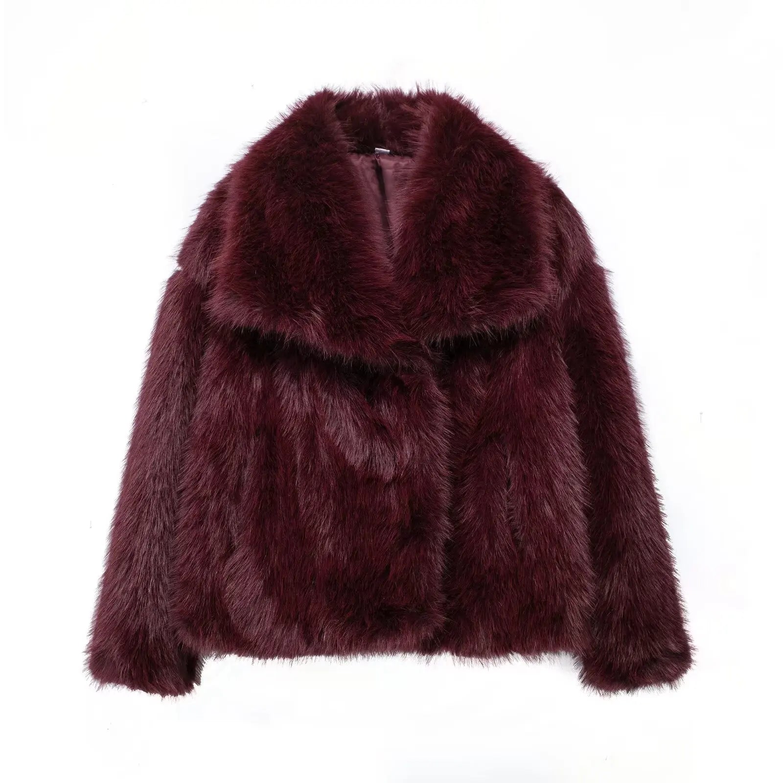 Cropped Faux Fur Snap-Button Jacket