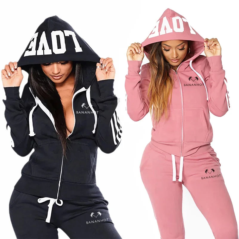 Outdoors Hoodie Hot Sale Quality Jogging Casual Autumn Winter Fashion Women's Two-piece Set Suit Sports Comfortable Zipper Daily