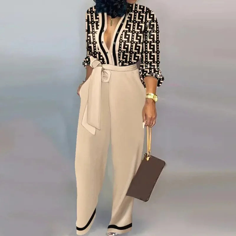 Vintage Button-Up Lace-Up Long Sleeve Jumpsuit