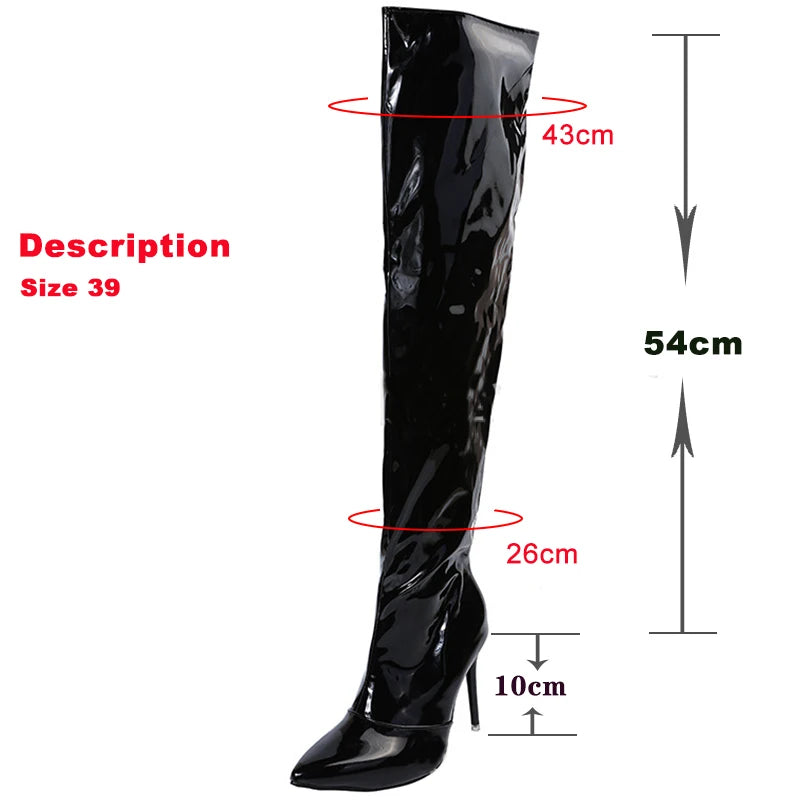 Heels Long Boots Women Autumn Winter Over-the-Knee exy Silver Mirror Thigh High Boots T Show Pointy Toe Casual  Club Party Shoes