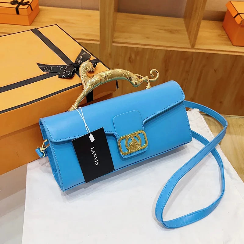 Women's Handbag New Bags For Women Metal Handle Leather Famous Brand Designer Crossbody Fashion Trend Shoulder Bag
