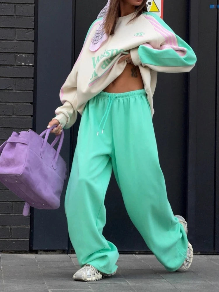 High-end Autumn and Winter Hoodie with Color Block Pants Two-piece Outfit European American 2025 New Arrival Women's Suit Set