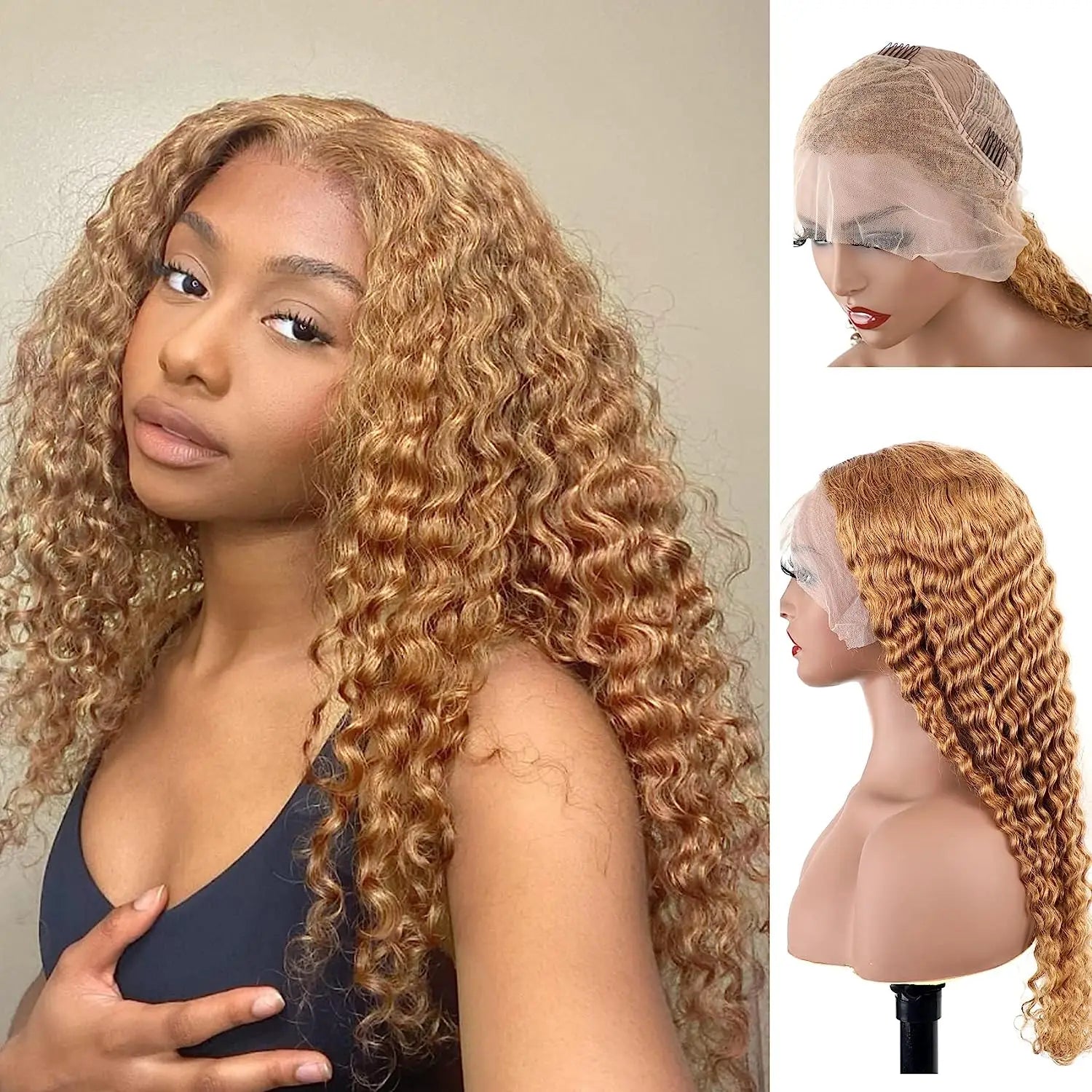 Honey Blonde 200% Full 13x4 13x6 HD Lace Front Wig for Women Remy Human Hair Deep 4x4 Closure 30 Wig 27#Light Brown Color Water