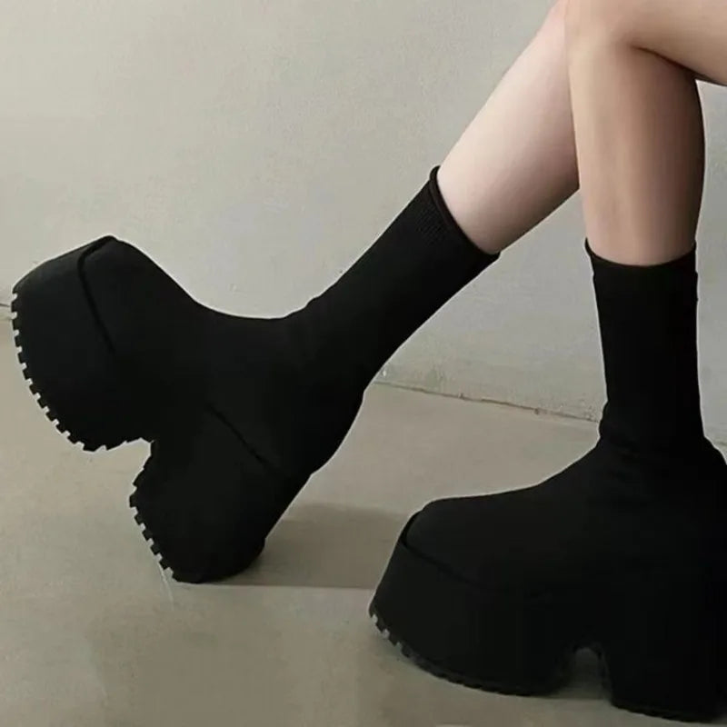 Ankle Super High Heels Chelsea Boots Women Shoes 2024 New Chunky Ladies Shoes Sexy Pumps Platform Goth Motorcycle Black Boots