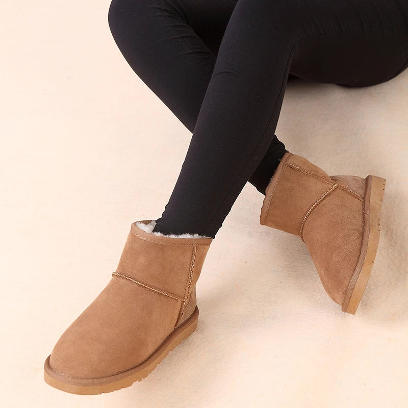 100% Natural Fur Winter Boots Classic Women Snow Boots Genuine Sheepskin Leather Female Short Boots Warm Wool Ankle Shoes