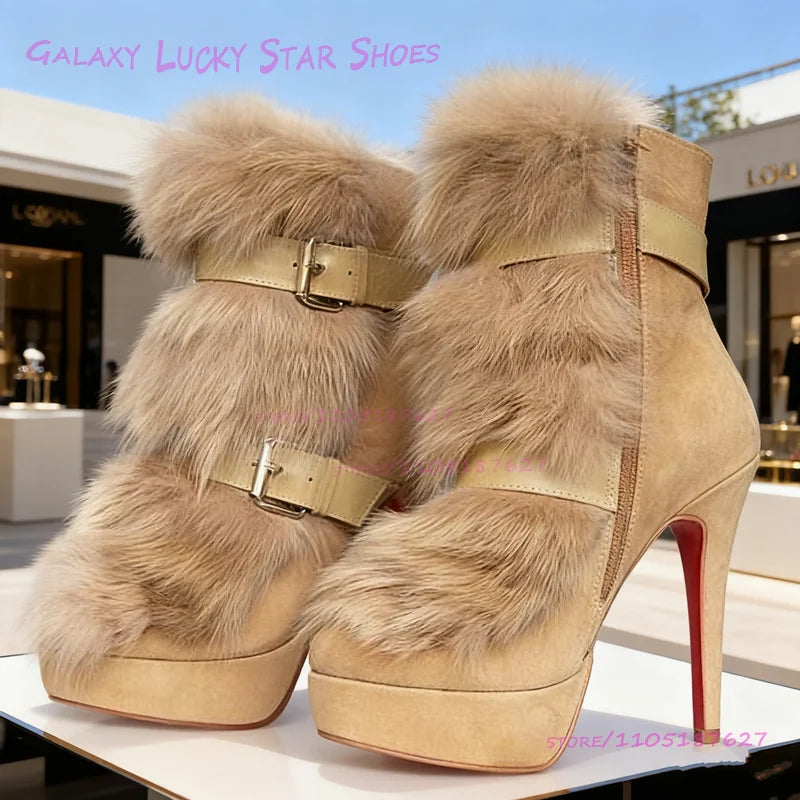 Long Brown Calf Boots Black Suede Khaki Buckle Red Stiletto Heels Platform Casual Winter Boots Girls Casual Pleated Ruffle Shoes