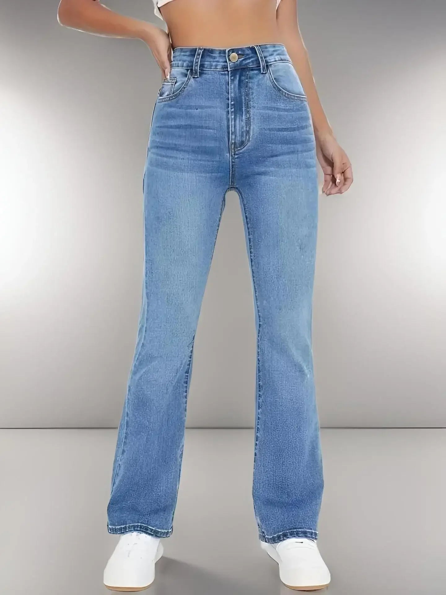 High-Waist Slim Fit Washed Denim Jeans – Casual Versatile Style