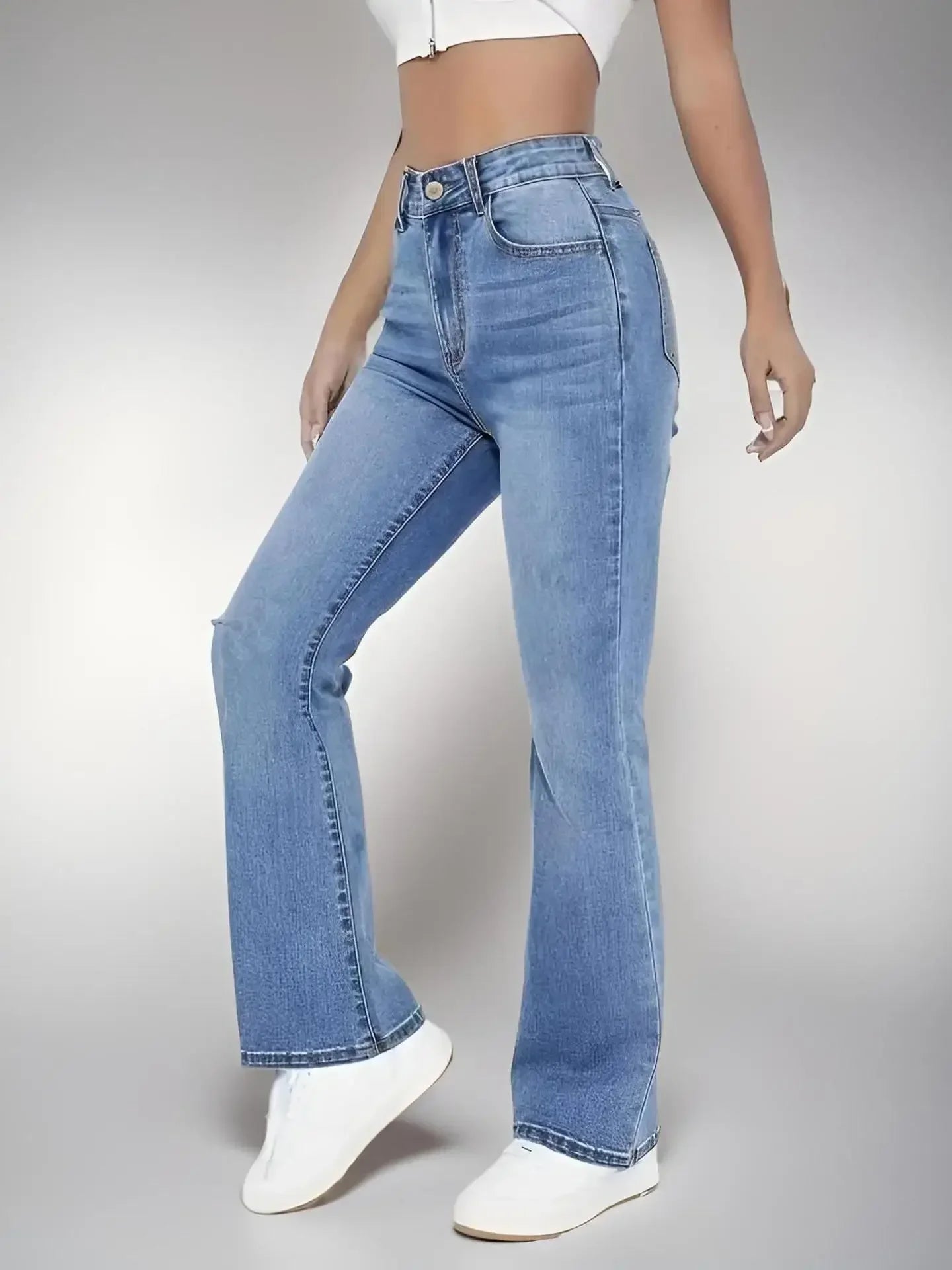 High-Waist Slim Fit Washed Denim Jeans – Casual Versatile Style