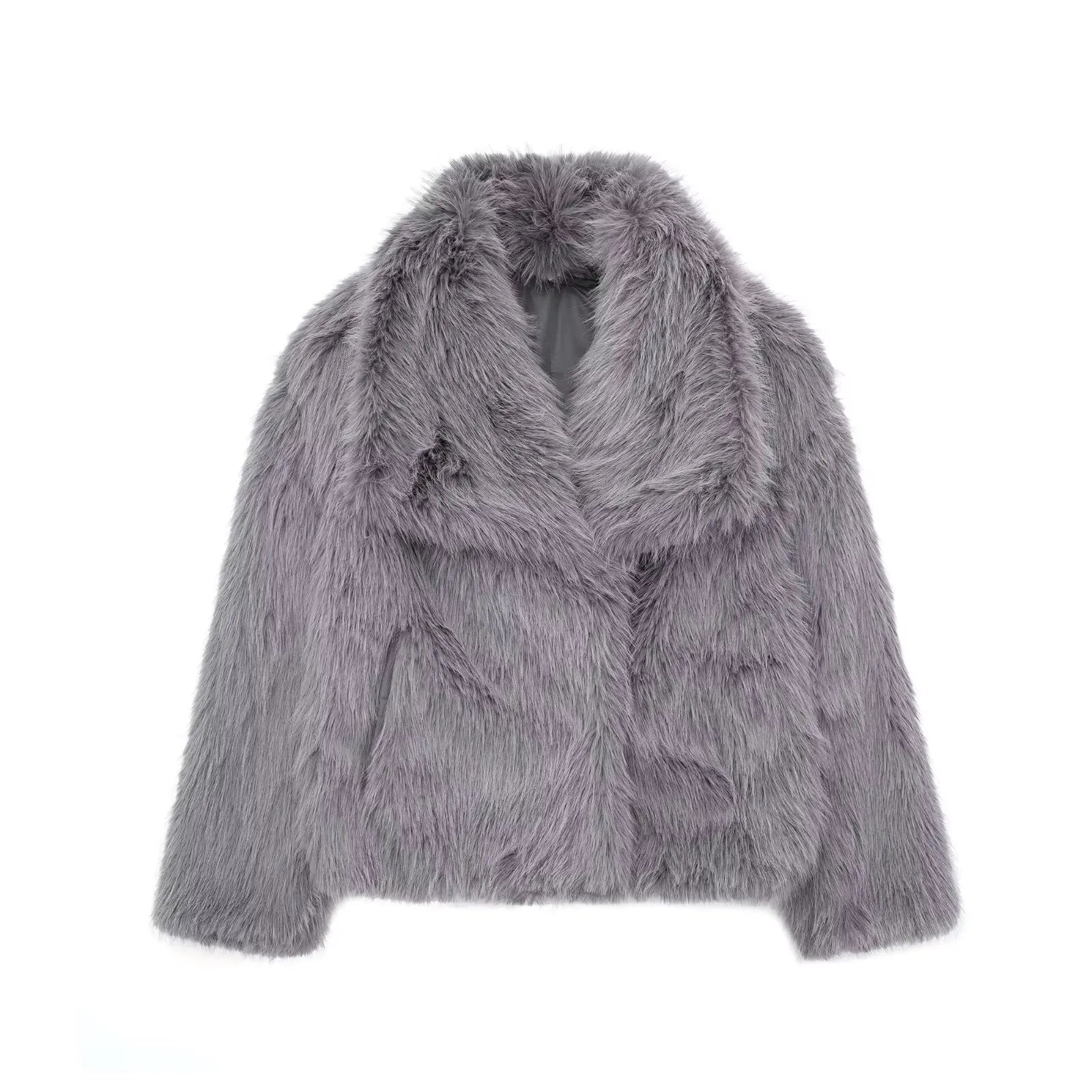 Cropped Faux Fur Snap-Button Jacket