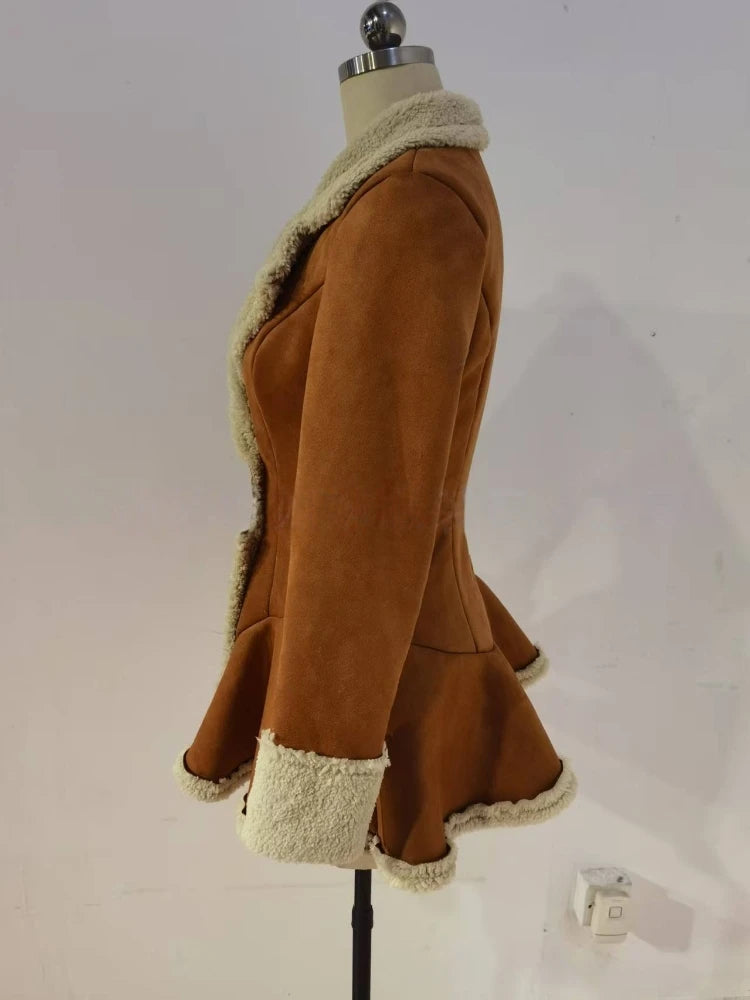 Women's Suede Fur Collar Coat Western Plush Autumn And Winter Fashionable Warm Coat Outdoor Windproof Slim Fit Windbreaker