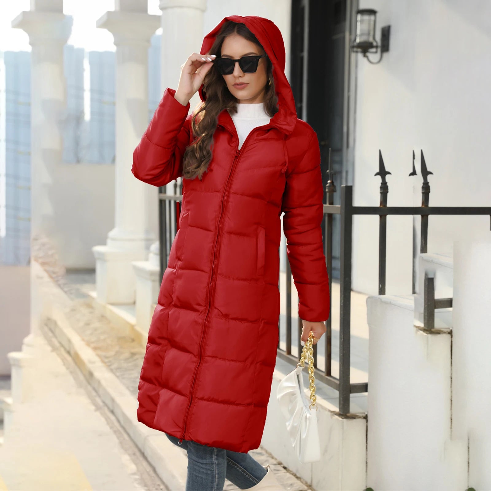 Long Hooded Quilted Puffer Jacket