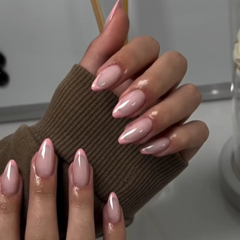 10 Pcs Handmade Press On Nails French Simple Limited Leopard Print Medium Almond False Nails Design Art DIY Nails with Set