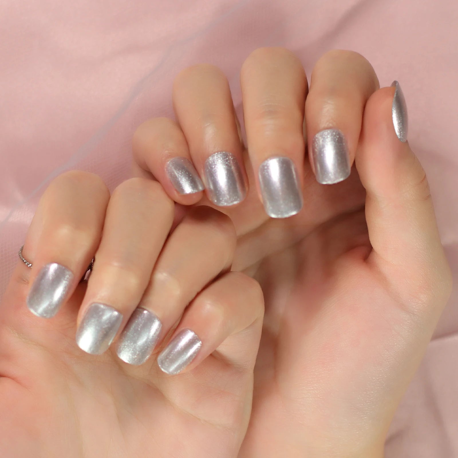 24 pcs press on nail tips short chrome matte  cover fake nails art with tools bag for daily wear