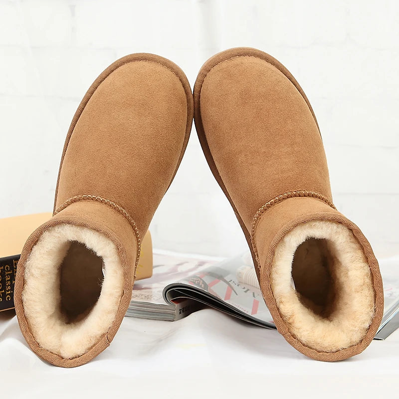 100% Natural Fur Winter Boots Classic Women Snow Boots Genuine Sheepskin Leather Female Short Boots Warm Wool Ankle Shoes