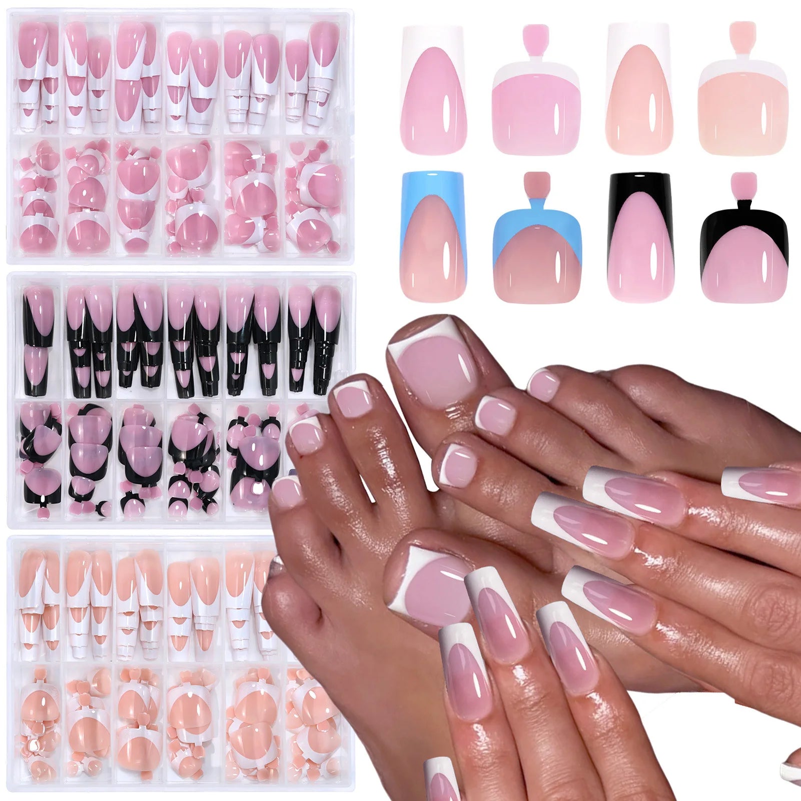 288PCS Nude Pink Fake Nails Colorful French Tips Full Cover Press On Nails for Hands & Feet DIY Manicure False Nails Art