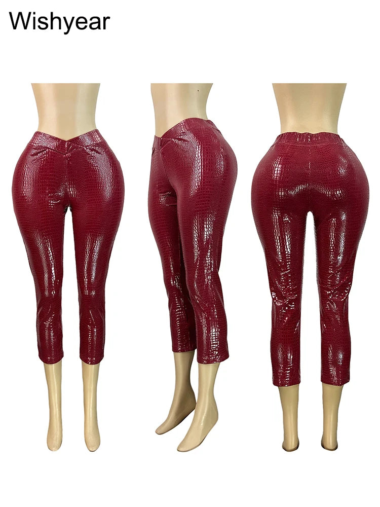 Faux Leather Skinny Pants – Mid-Waist Stretch PU Leggings”