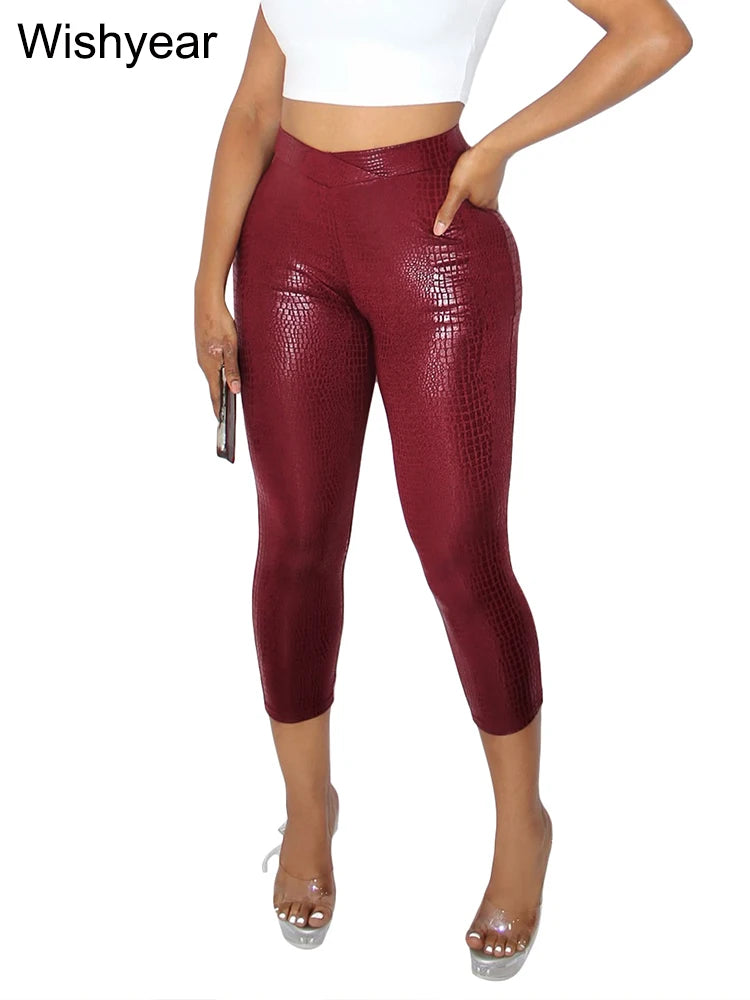 Faux Leather Skinny Pants – Mid-Waist Stretch PU Leggings”