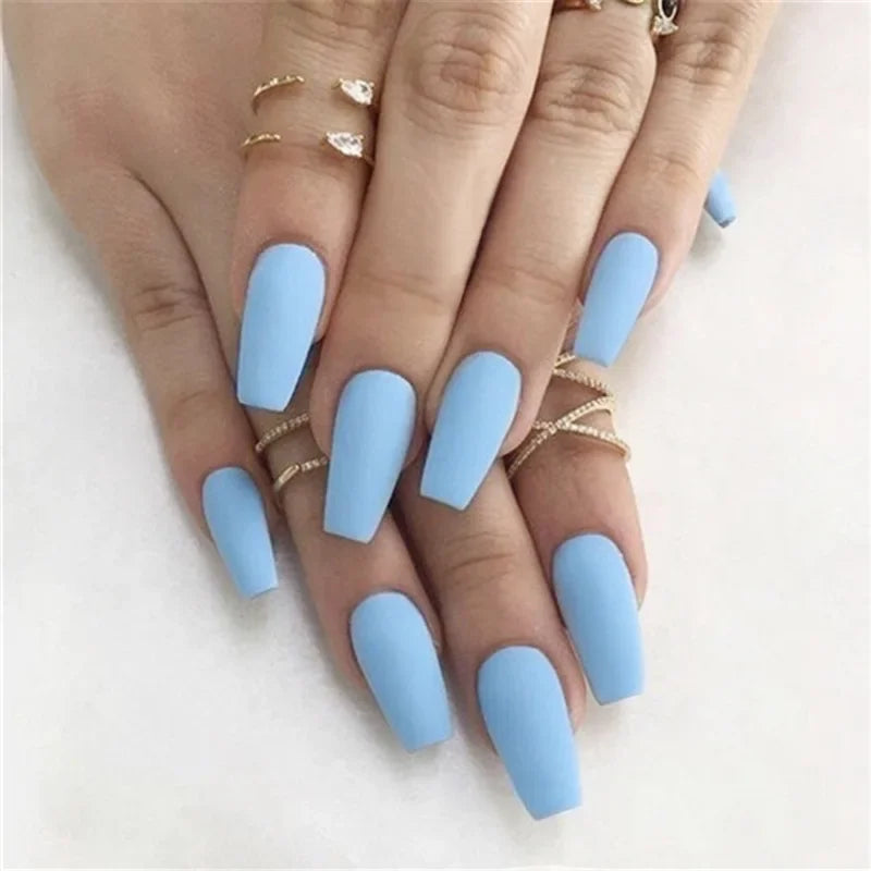 24pcs French Lemon Full Cover Artificial Fake Nails Art Seamless Removable Coffin False Nails With Glue Girls Press On Nail Tips