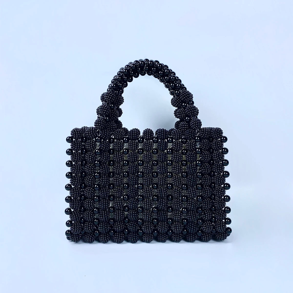 Handwoven pearl bag, beaded bag, bayberry ball, black handbag, female