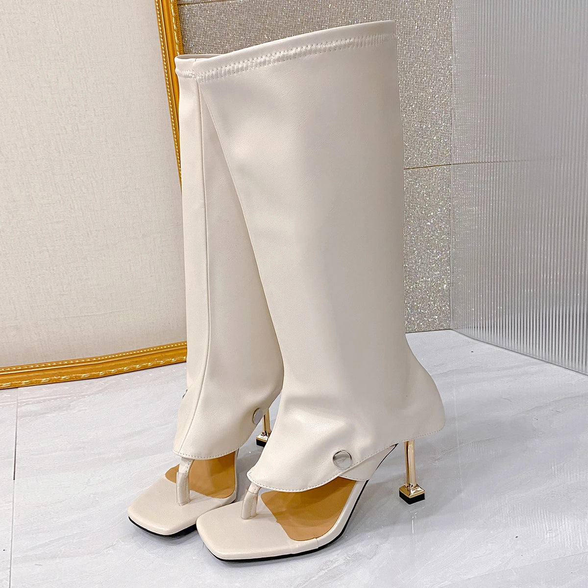 2025 New Toe-clip Cool Boots for Women Stiletto High-heeled Long-leg Pants Tube Boots Slippers