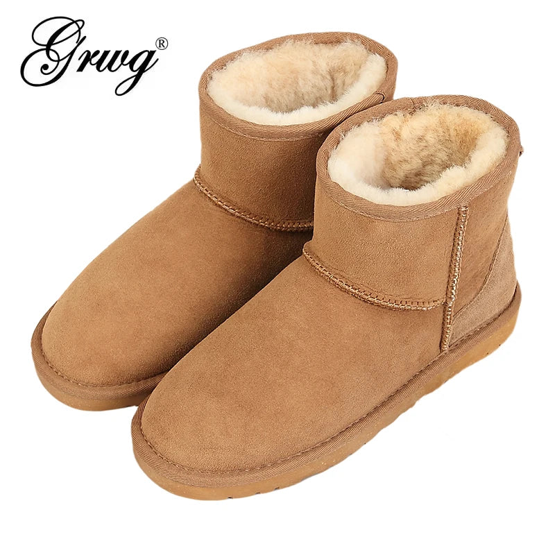 100% Natural Fur Winter Boots Classic Women Snow Boots Genuine Sheepskin Leather Female Short Boots Warm Wool Ankle Shoes