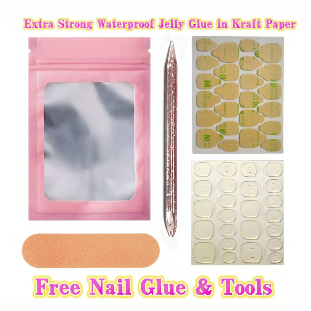 10 pcs Luxury Handmade Press on Nails Middle Ballet Lemon blush Design False Nails with 4-PIECE Tool Adhesive Nail Glue Tabs