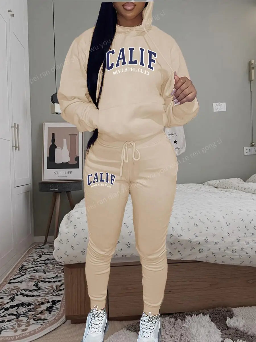 Women's Hoodies pants Sets Two-piece suit High Quality Sportswear Printed CALIF Aesthetic Clothing New Female Winter Tracksuit