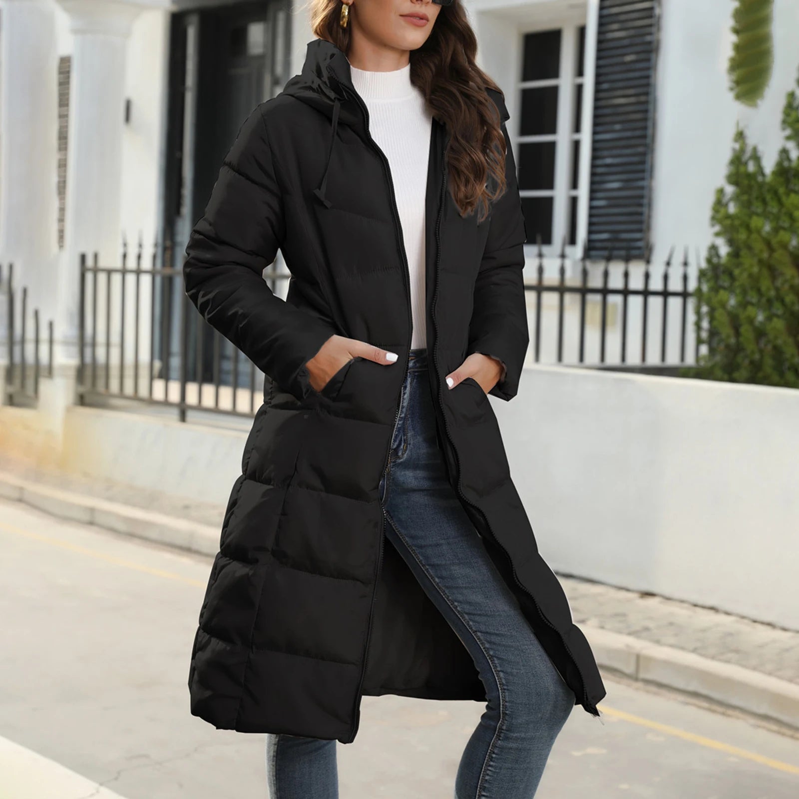Long Hooded Quilted Puffer Jacket