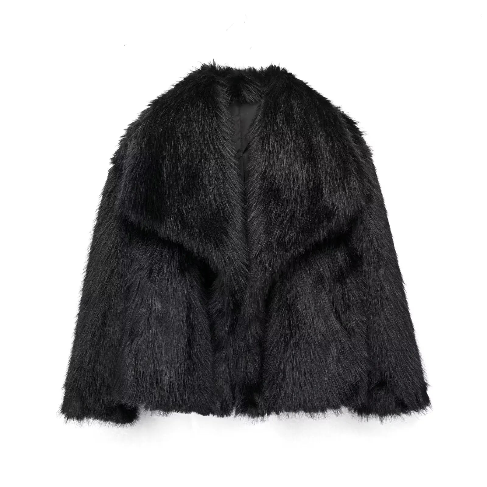 Cropped Faux Fur Snap-Button Jacket