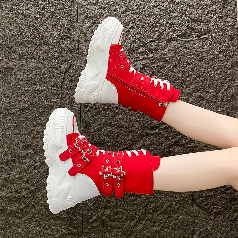 Single Boots Autumn New Round Toe Front Lace-Up Platform Non-Slip Mid-Tubular Boots Size Up To 42