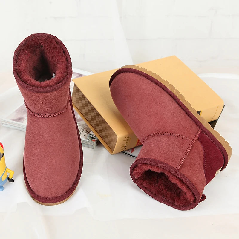 100% Natural Fur Winter Boots Classic Women Snow Boots Genuine Sheepskin Leather Female Short Boots Warm Wool Ankle Shoes