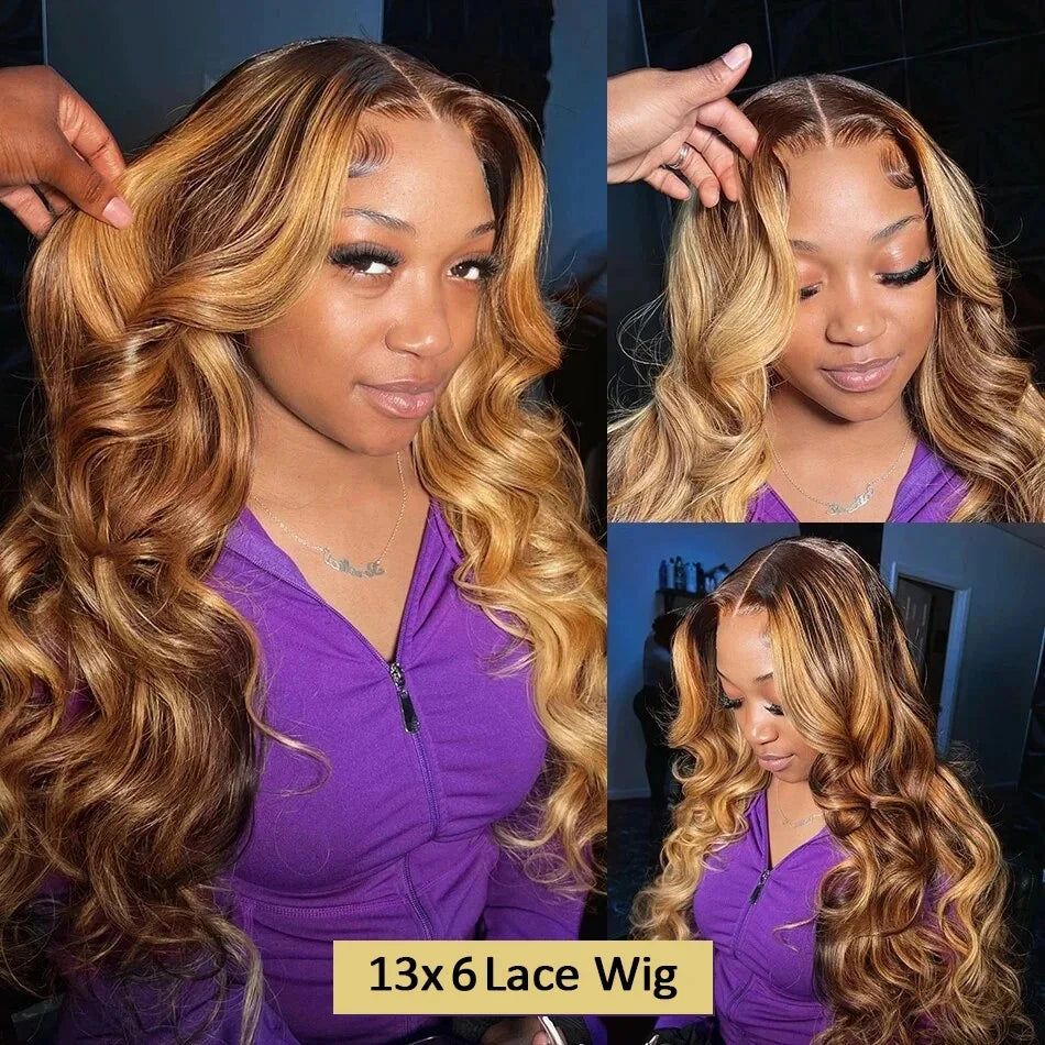 Body Wave Human Hair Wigs Highlight 13X6 hd Lace Frontal Wig 13X4 P4/27 Curly Front Wig 1B30 Brown Ombre Colored 100% Human Hair