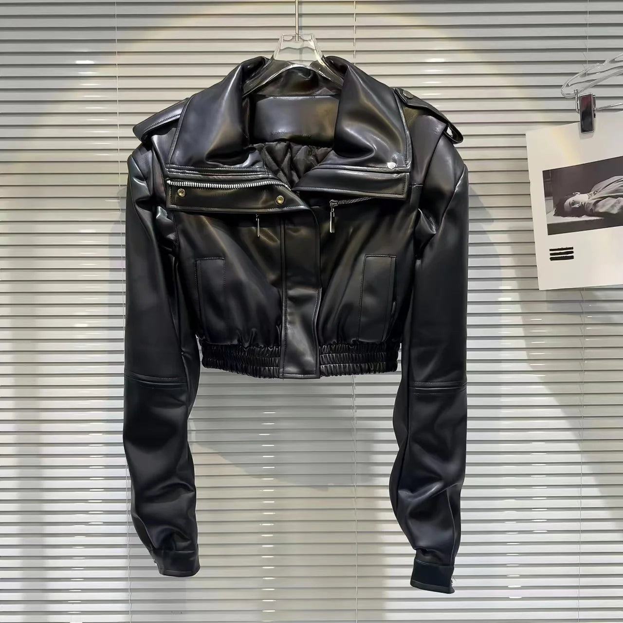 Short PU Coat for Women, Turn-down Collar, Moto Jacket,Single Breasted Overcoat, Thick Warm Clothes, High Quality, Winter