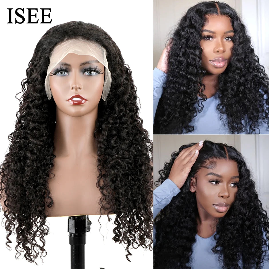 ISEE Wear Go Wig Brazilian Deep Wave Pre Bleached Knots 13x4 Lace Wigs 7x5 HD Glueless Pre Plucked Human Wigs Ready To Go