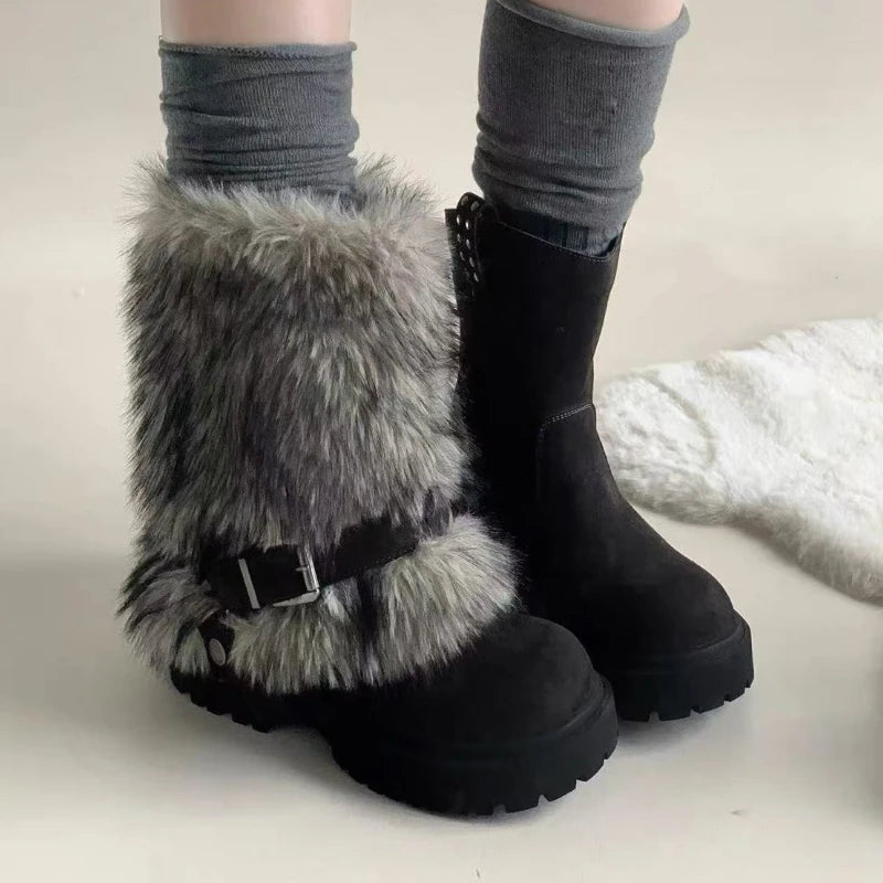 Fur Women Snow Boots Fashion Platform Shoes Warm New Casual Sport Shoes 2025 Winter Sneakers Ankle Boots Walking Mujer Botas