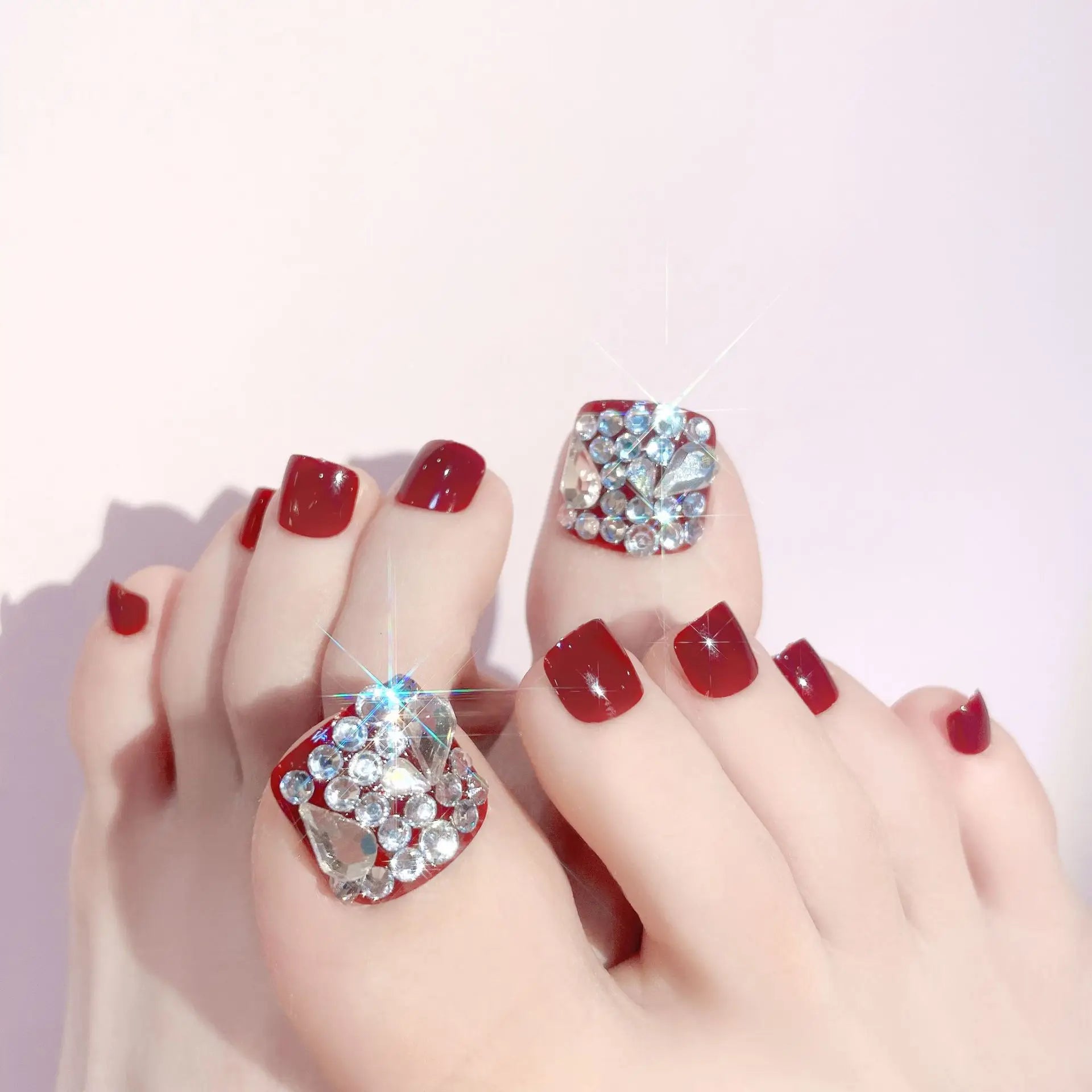 24Ps Glossy Lake Blue Press on Toe Nails Artificial Acrylic Fake Toenails Full Coverage Removable Wearable Toe Nail Art Finished