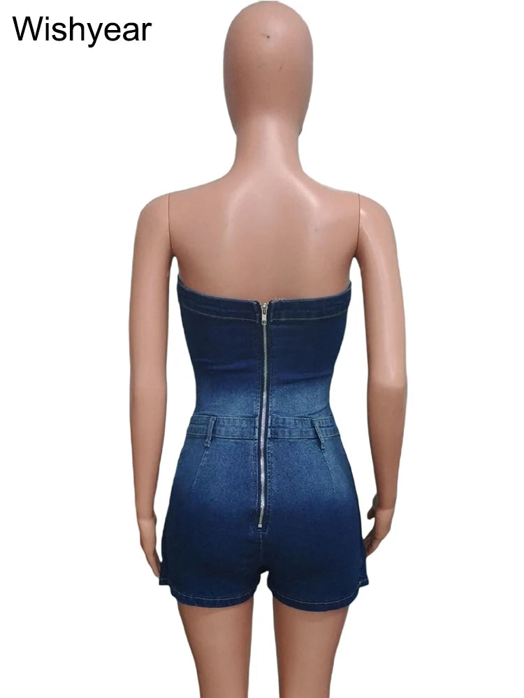 Strapless Denim Skort Romper