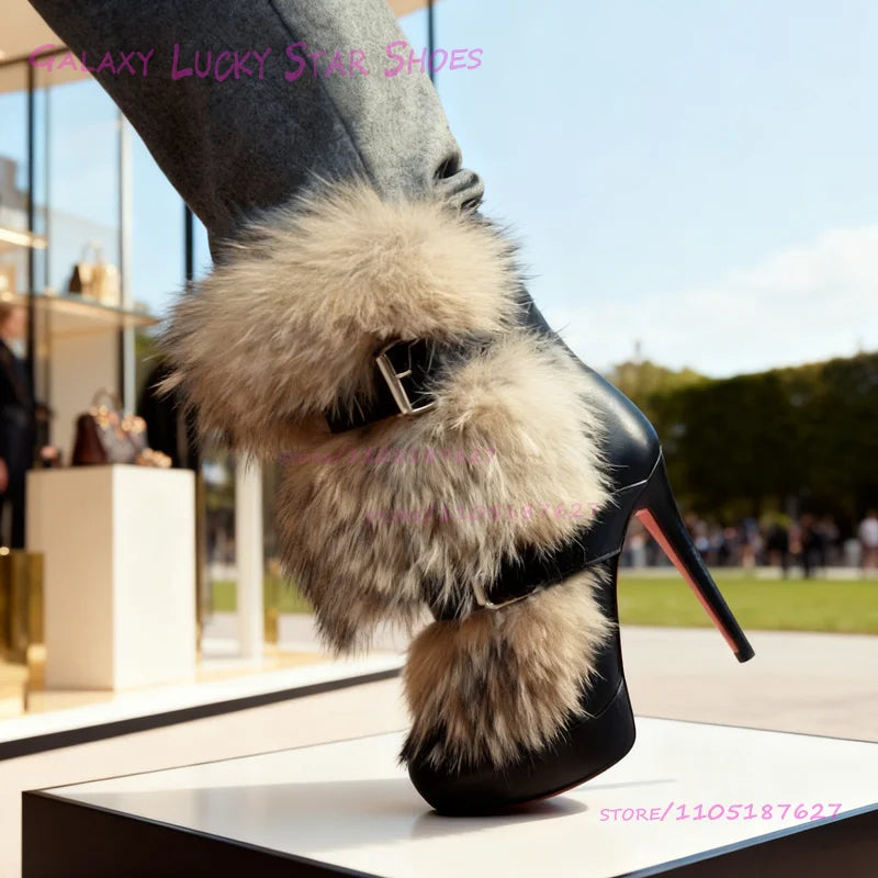 Long Brown Calf Boots Black Suede Khaki Buckle Red Stiletto Heels Platform Casual Winter Boots Girls Casual Pleated Ruffle Shoes