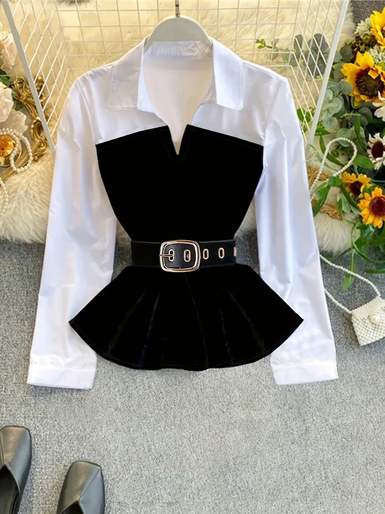 Plus Size Color Block Layered Blouse