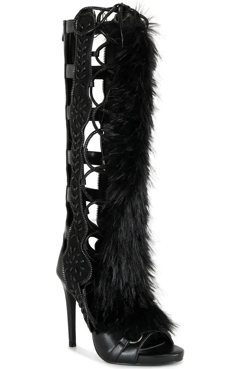 2025 Furry Belt Buckle Ankle Boots Women Sweet Fashion Boots Lace Up High Heeled Shoes Ladies Nifty Party Big Size Boots 44