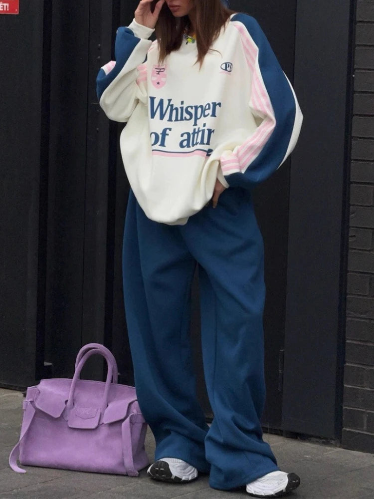 High-end Autumn and Winter Hoodie with Color Block Pants Two-piece Outfit European American 2025 New Arrival Women's Suit Set